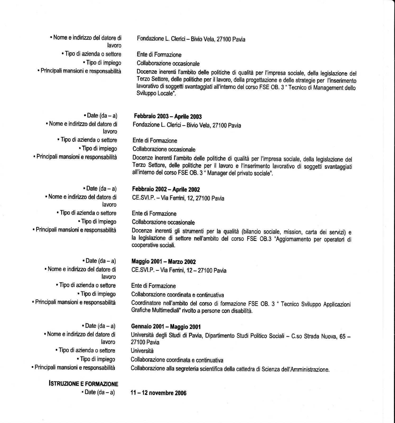 Fac Simile Curriculum Studente Compilare un Curriculum